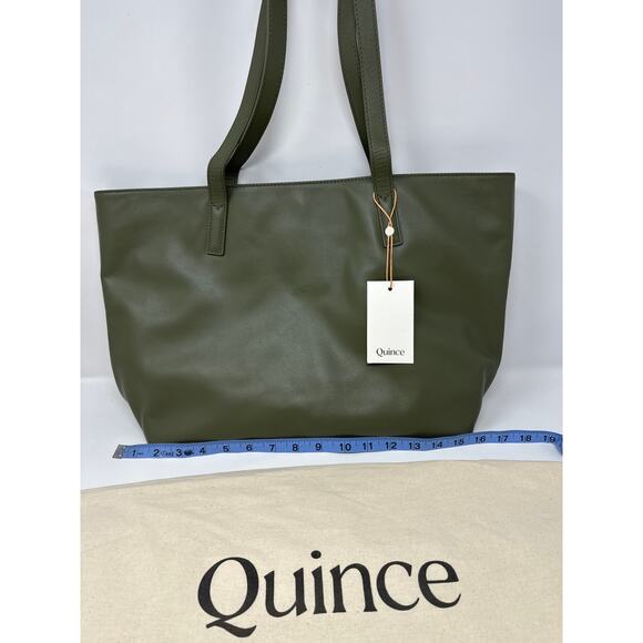 Quince NWT Classic Italian Leather Olive Tote Bag Purse - Picture 6 of 7